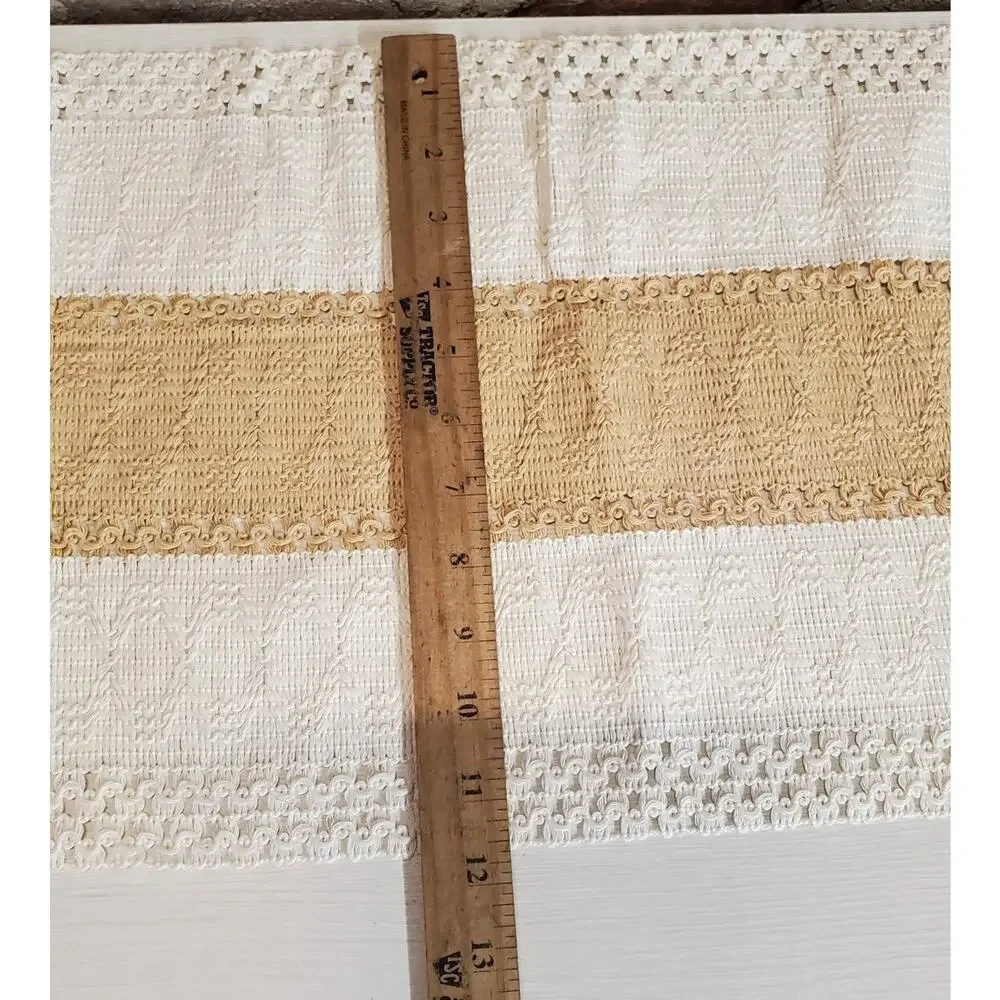 Table Runner Woven Fringe Crochet Lace Cream Tan Farmhouse Boho Decor 28x12